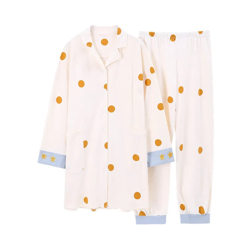 Polka Dot Long Cardigan Pajamas