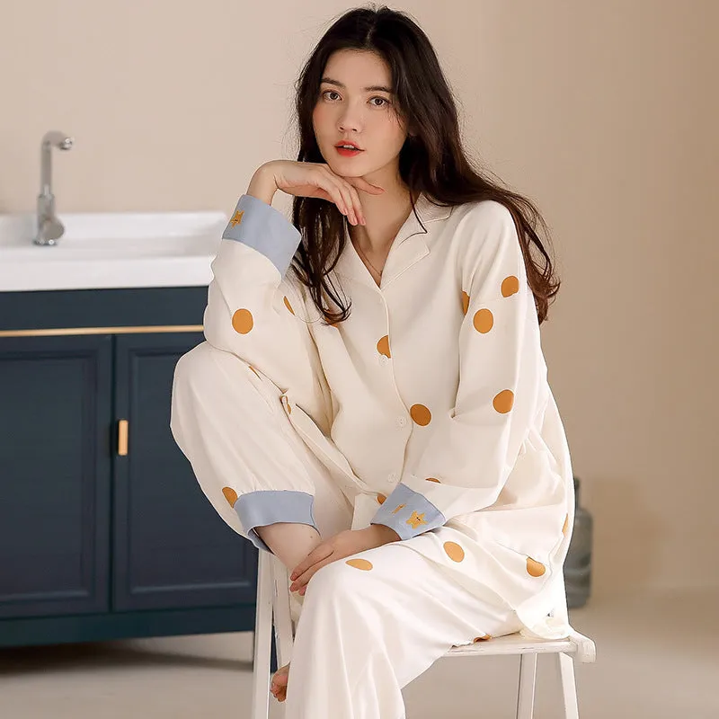 Polka Dot Long Cardigan Pajamas