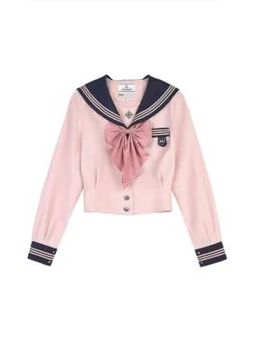 Sakura Petals Japanese Sailor Collar Long-sleeved JK Uniform Blouse