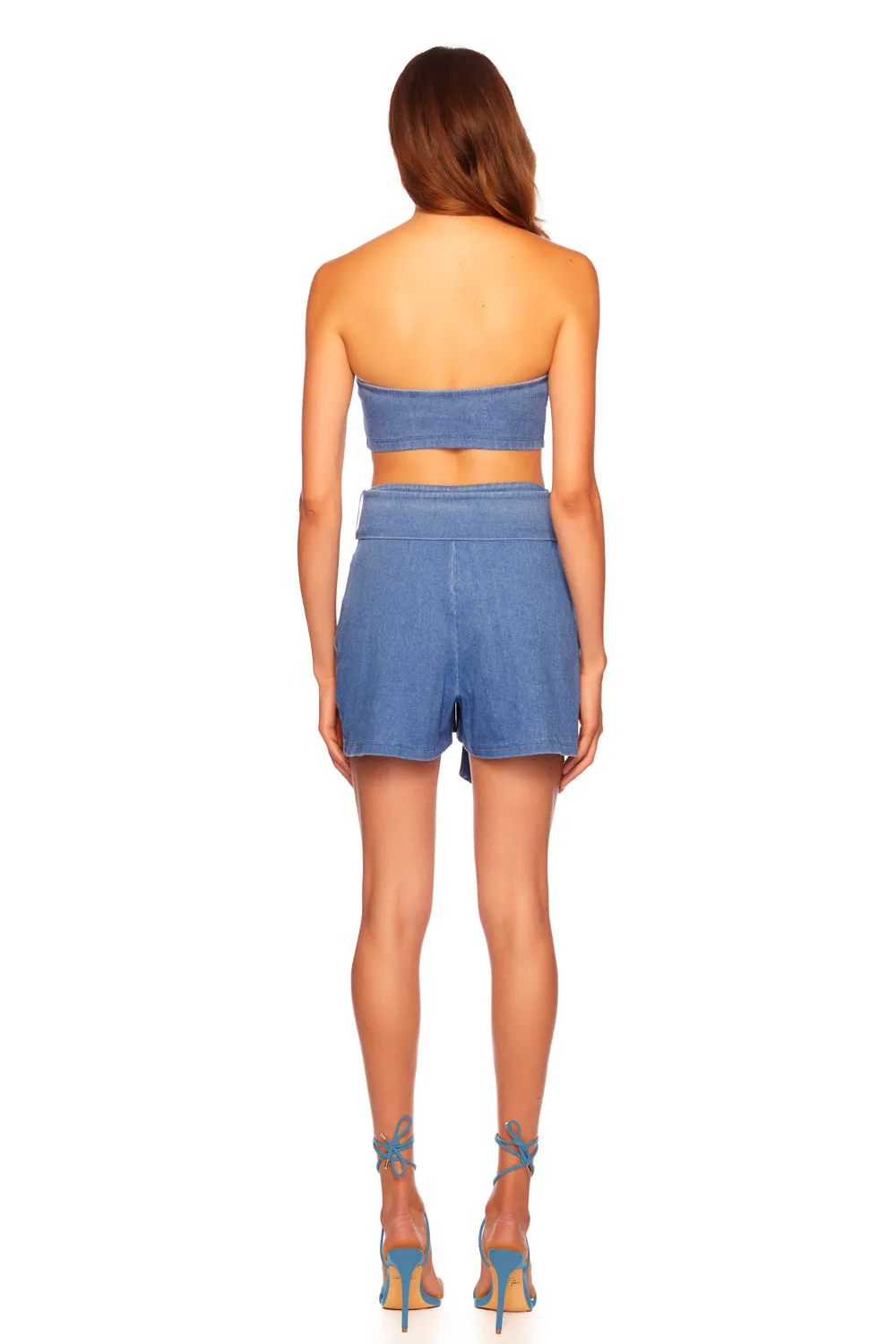 stretch denim short with sash