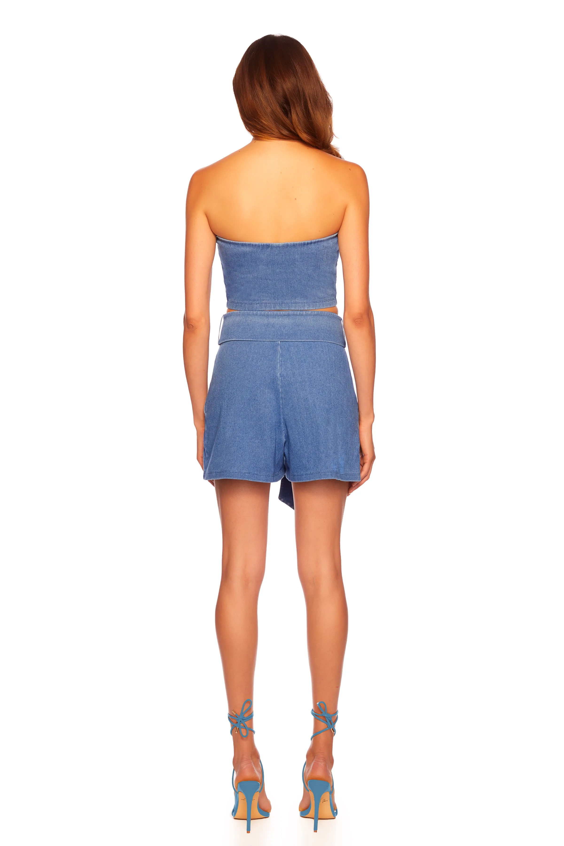 stretch denim short with sash