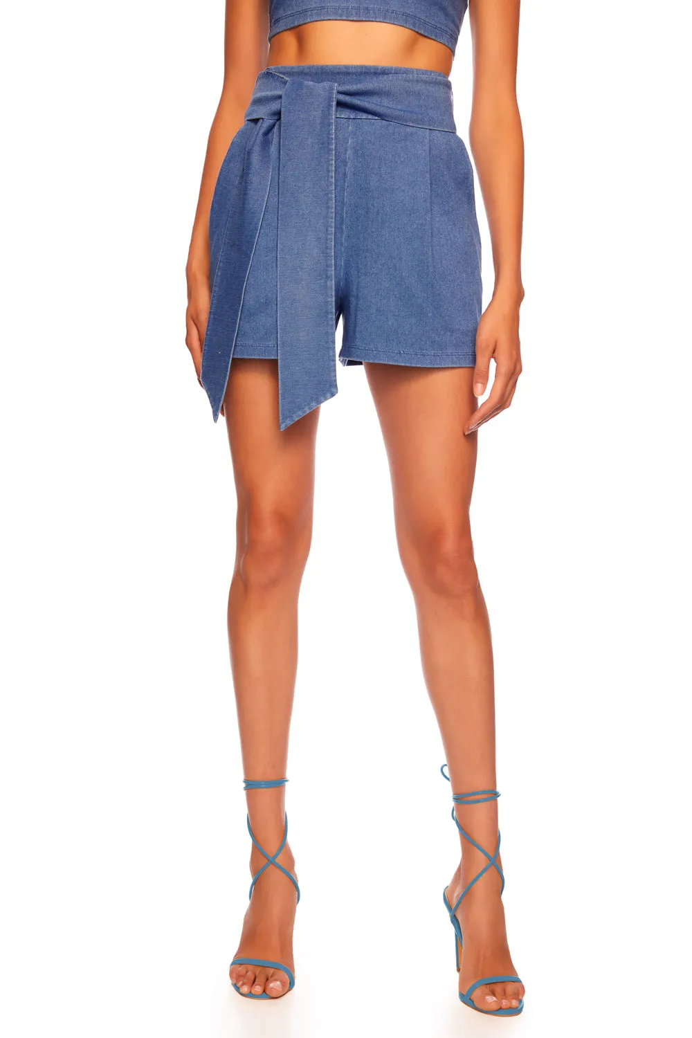 stretch denim short with sash