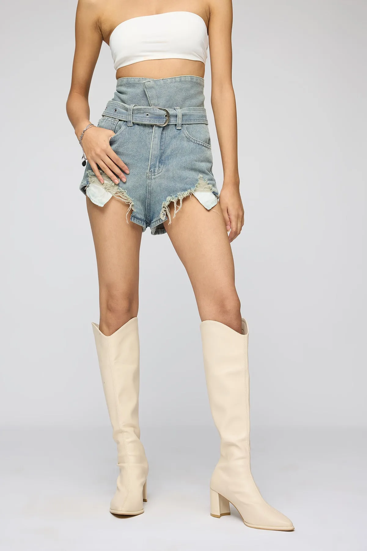 Tattered Trend Belted Denim Shorts