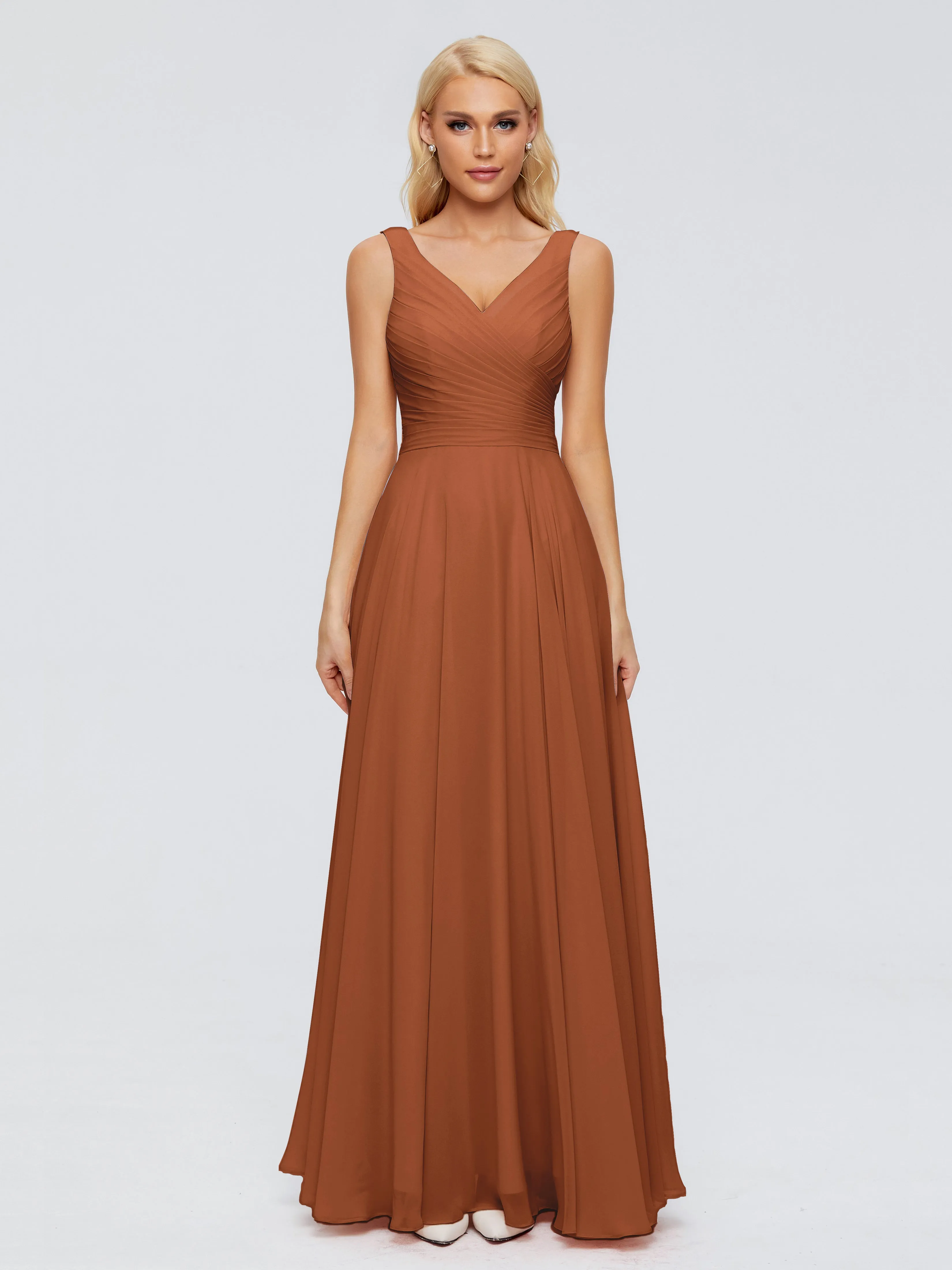 Terracotta Bridesmaids Dresses Gorgeous Chiffon Off The Shoulder Long Bridesmaid Dresses