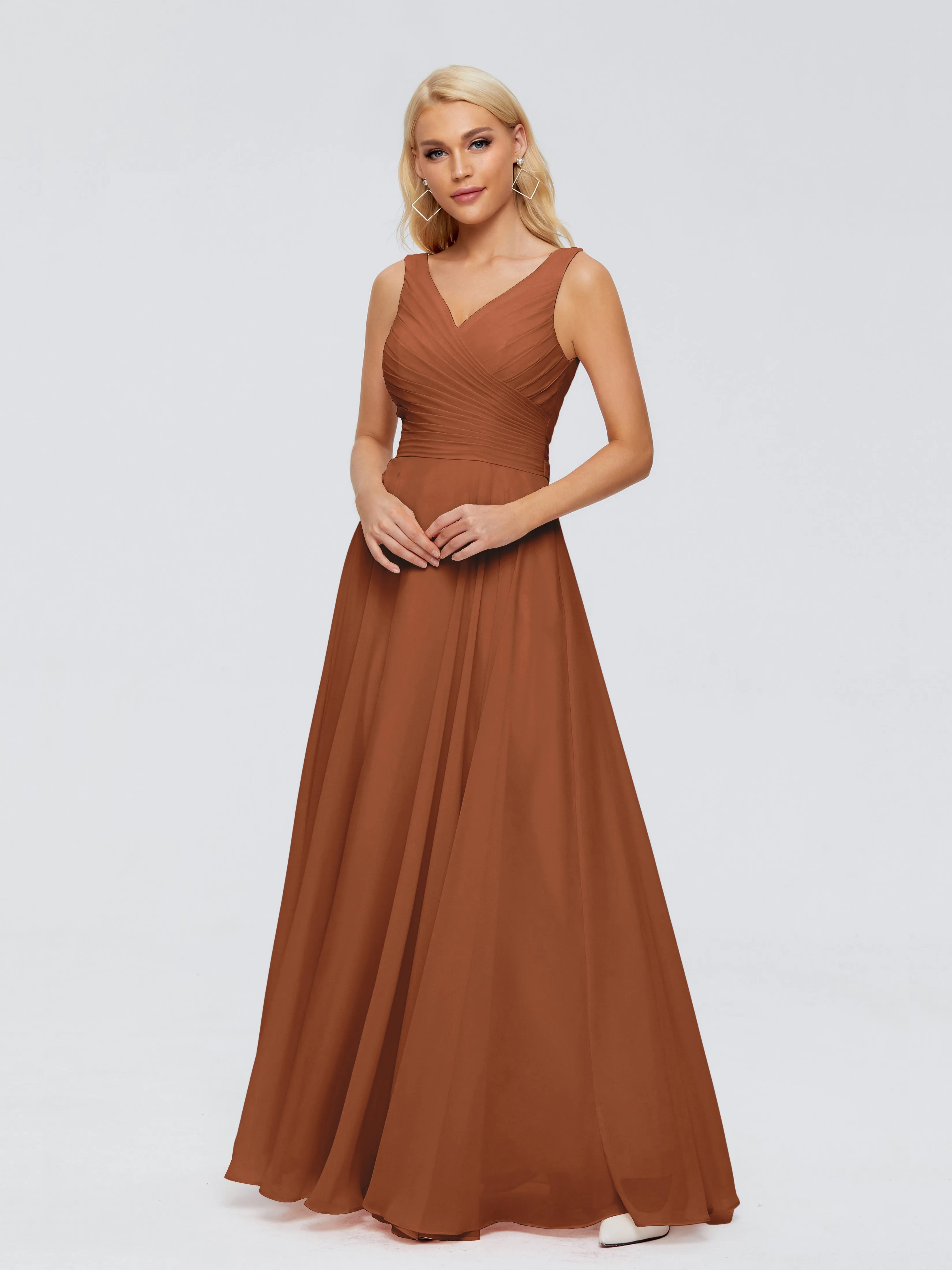 Terracotta Bridesmaids Dresses Gorgeous Chiffon Off The Shoulder Long Bridesmaid Dresses