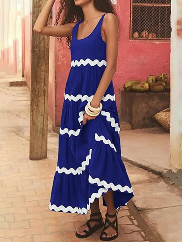 Vacation Ric-Rac Trimmed Flowy Sleeveless Maxi Dress