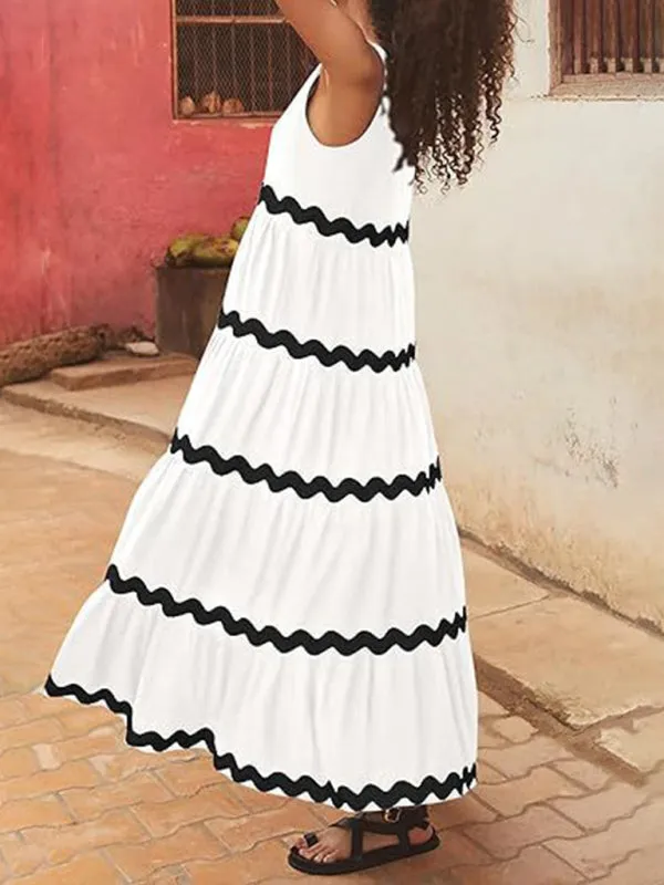 Vacation Ric-Rac Trimmed Flowy Sleeveless Maxi Dress