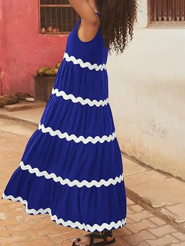 Vacation Ric-Rac Trimmed Flowy Sleeveless Maxi Dress