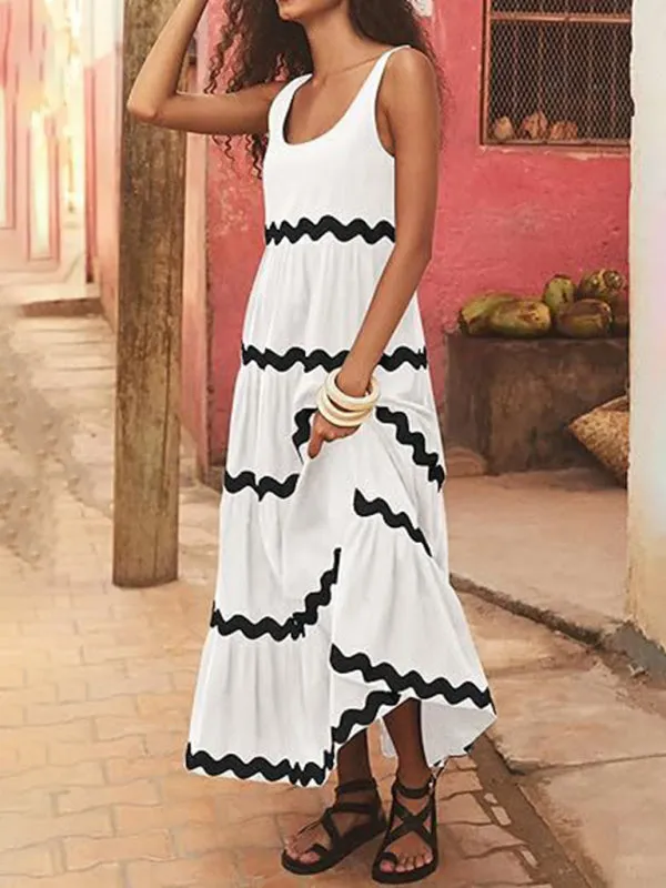 Vacation Ric-Rac Trimmed Flowy Sleeveless Maxi Dress