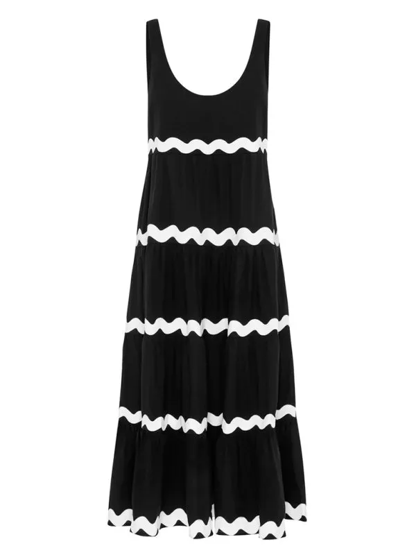 Vacation Ric-Rac Trimmed Flowy Sleeveless Maxi Dress