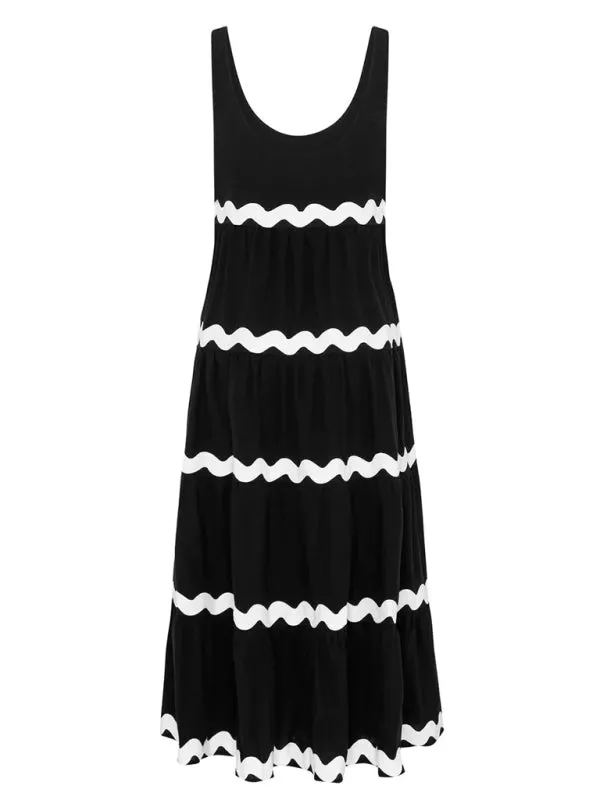 Vacation Ric-Rac Trimmed Flowy Sleeveless Maxi Dress