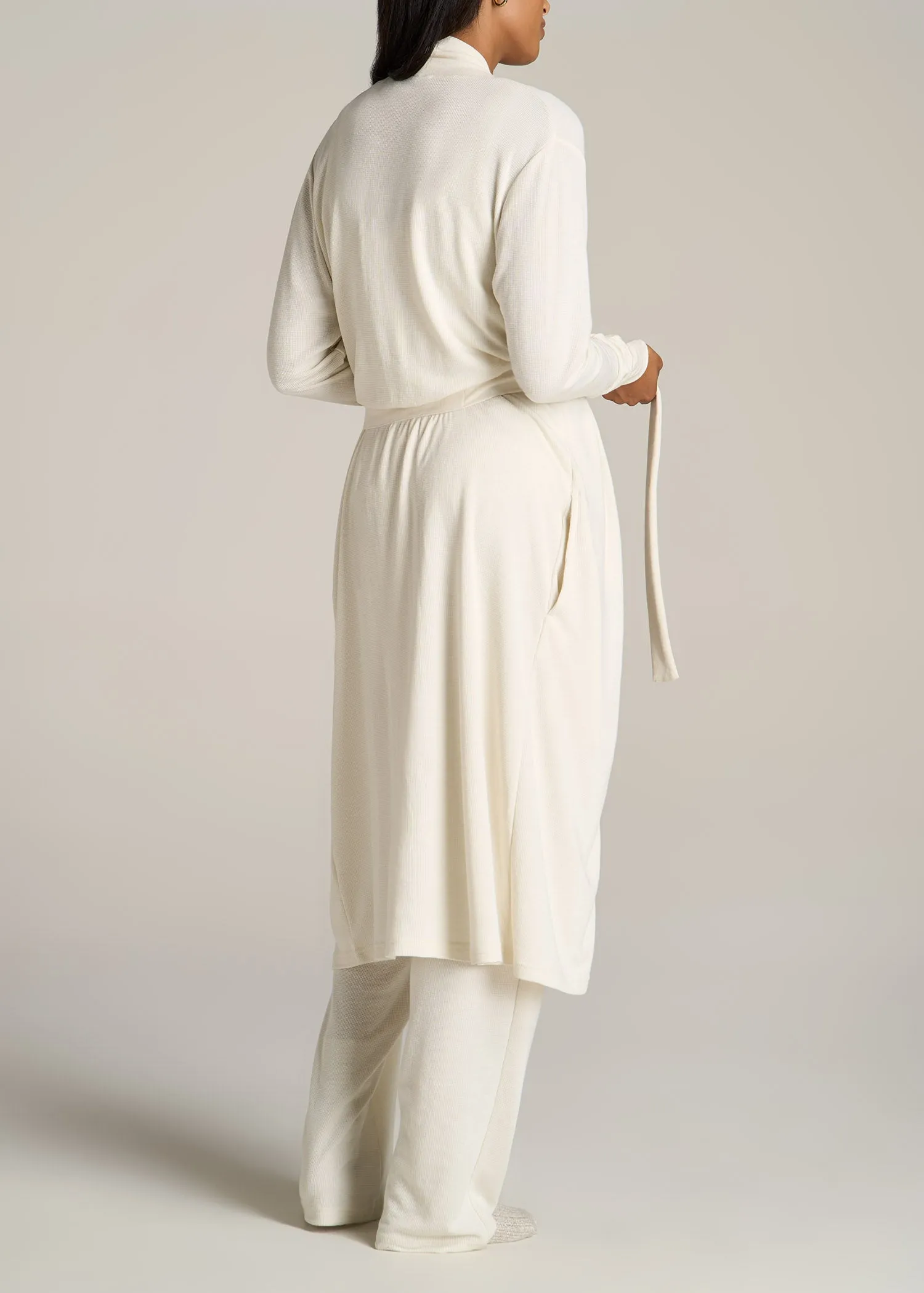 Waffle Lounge Robe for Tall Women in White Alyssum