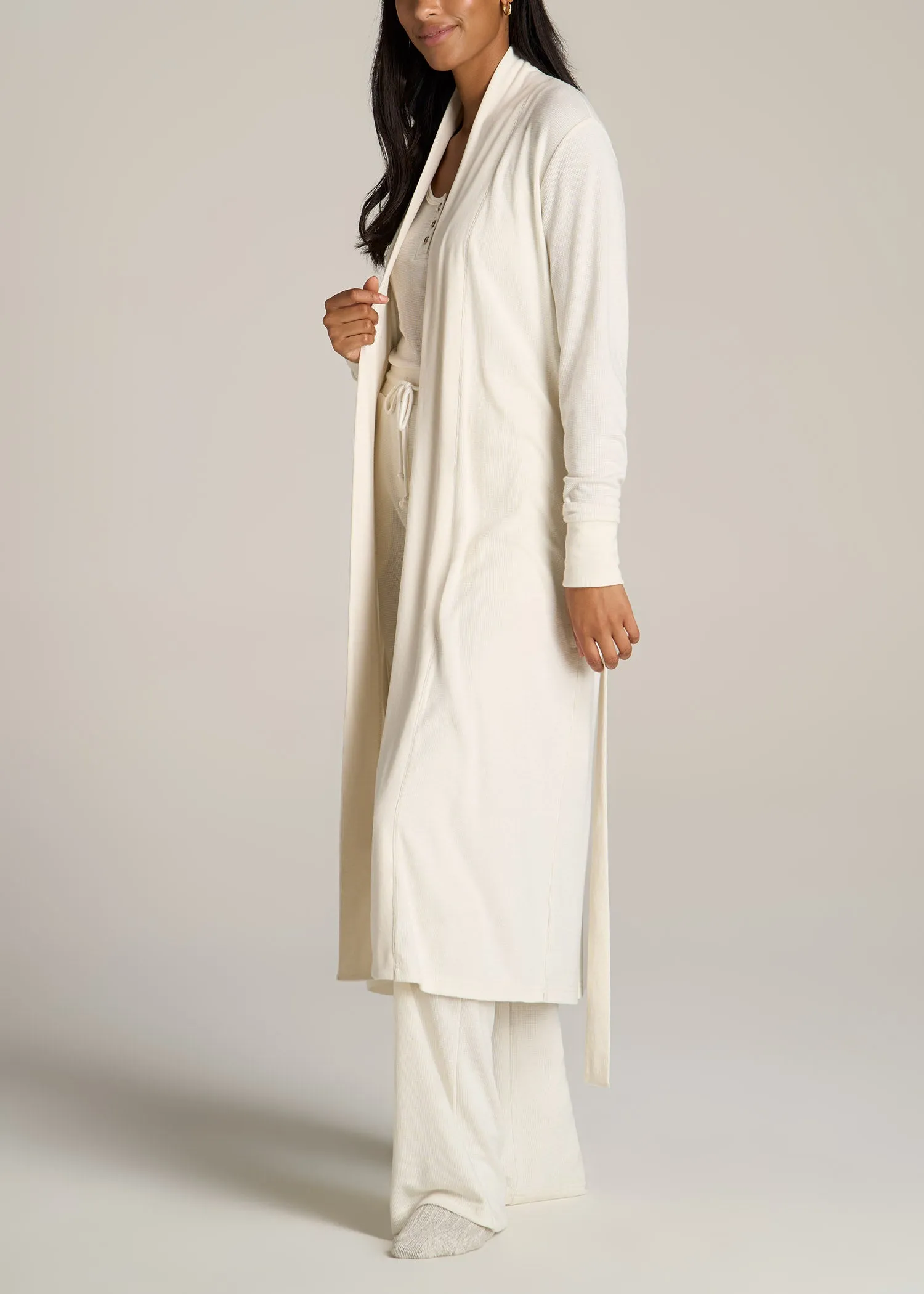 Waffle Lounge Robe for Tall Women in White Alyssum