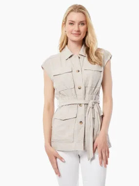 Washed Linen-Blend Safari Vest