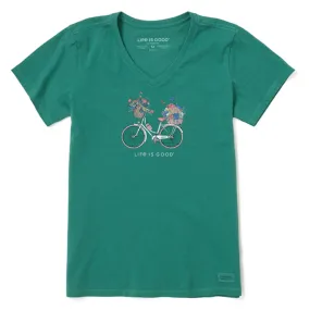 Women's Bike Flower Baskets Short Sleeve Vee